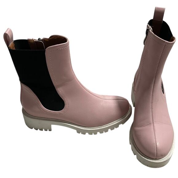 Beast Fashion Boots Lug Sole Slip On Mid-Calf Womens 6 Pink White Black Chunky - Picture 1 of 10